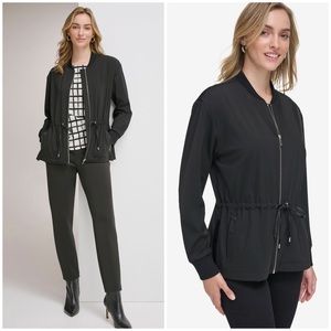 Calvin Klein Black Women's Drawstring-Waist Zip-Up Jacket